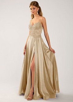 Isoldemark Champagne Beading Sequin Embroidery Satin Prom Dress image3