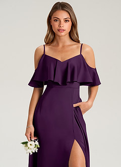 Azazie Jean Jurken voor bruidsmeisjes Jurk van Stretch Satijn met A-Lijn Off the Shoulder Druif image6