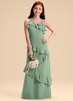 Azazie Evara Junior Jurk van Chiffon met A-Lijn Matcha image4
