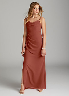 Azazie Mai Junior Auburn Sheath Pleated Chiffon Dress image3