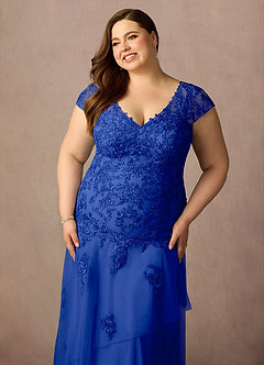 Azazie Romy Mother of the Bride Dresses Royal Blue Mermaid V-Neck Sequins Tulle Dress image11