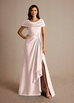 Azazie Branford Mother of the Bride Dresses Blushing Pink A-Line Pleated Stretch Satin Dress image5