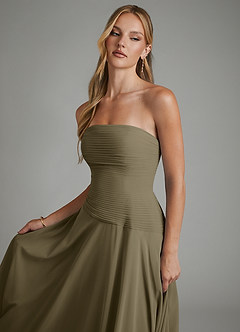 Azazie Layla Vestidos de damas de honor Vestido Verde Sauce de Gasa de Línea A con Palabra de honor image6