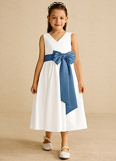 Azazie Darling Flower Girl Dresses Ivory Twilight A-Line Bow Cotton Dress image4