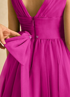 Azazie Macaron Robe Demoiselle D'honneur Fillette Robe Trapèze en Tulle Plissée Fuchsia image6