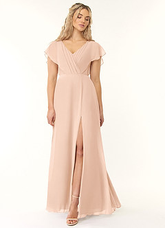 Azazie Rylee Robes de demoiselle d'honneur Robe Trapèze en Mousseline de soie Plissée Rose Perle image1