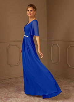 Azazie Tricia Abiti per la Madre della Sposa Abito A-Line in Chiffon con Scollo a V a Pieghe Blu Reale image2