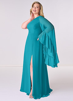 Barbie ♥ Azazie Bridesmaid Dresses Jade A-Line Long Sleeve Chiffon Dress image9