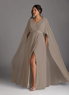 Azazie Isa Mother of the Bride Dresses Taupe A-Line V-Neck Pleated Chiffon Dress image10