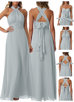Azazie Fifi Vestidos de damas de honor Vestido de Gris Delfín de Gasa de Corte En A Convertible con Sin tirantes image9