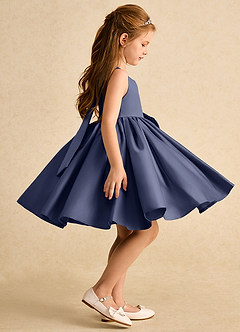 Azazie Jessie vestidos de niña de las flores Vestido de Tormenta de Satin Mate de Corte En A con Lazo image3