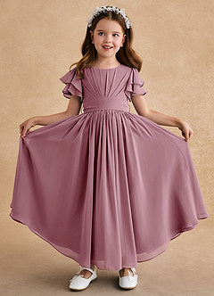 Azazie Ali Abiti da Ragazza di Fiori Abito A-Line in Chiffon Plissettato Vintage Malva image1
