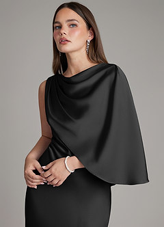 Azazie Darby Bridesmaid Dresses Black Mermaid Pleated Stretch Satin Dress image3