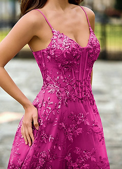 Lavinienna Fuchsia Corset cu broderie din dantelă și paiete pentru invitați de nuntă image5