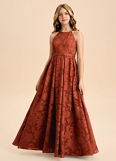 Azazie Arianthe Junior Auburn A-Line Pleated Floral Burnout Dress image2