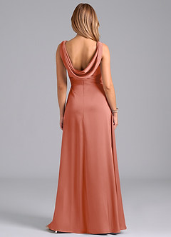 Azazie Karina Bridesmaid Dresses Salmon Pink A-Line Pleated Stretch Satin Dress image6