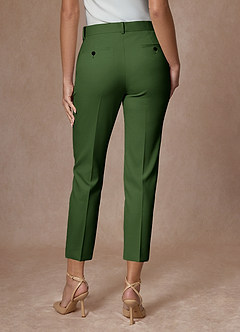front Whitney Olive Refined Weave Performance Cropped Pants Suit