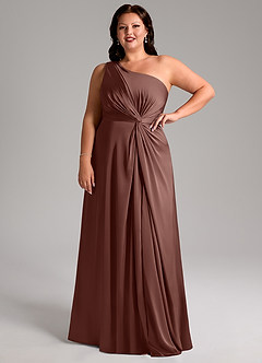 Azazie Brooke Bridesmaid Dresses Espresso A-Line One Shoulder Stretch Satin Dress image5