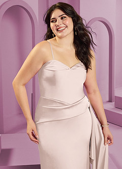Barbie ♥ Azazie Bridesmaid Dresses Blushing Pink Sheath Strapless Stretch Satin Convertible Dress image11