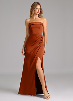 Azazie Aretha Bridesmaid Dresses Burnt Orange A-Line Strapless Stretch Satin Convertible Dress image5