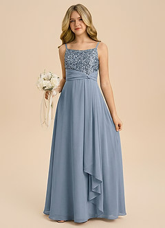 Azazie Sienna Junior Formal Linia A Zroszony Szyfon Długość podłogi Młodsza druhna Sukienka image4