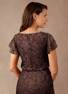 Azazie Lehi Kleider für die Brautmutter A-Linie U-Boot Ausschnitt Blumen-Burnout Kleid Ganache image7