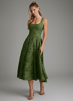 Azazie Isabella Bridesmaid Dresses Olive A-Line Corset Floral Burnout Dress image6