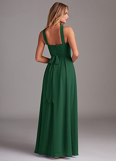 Azazie Dixie Bridesmaid Dresses Dark Green A-Line Halter Pleated Chiffon Dress image2