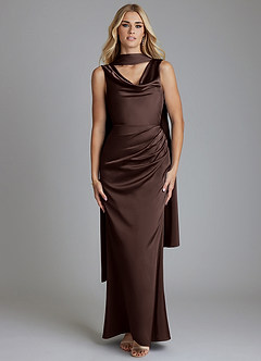 Azazie Tallie Bridesmaid Dresses Ganache Mermaid Pleated Stretch Satin Dress image5