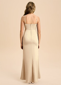 Azazie Buzzy Junior Champagne Sheath Pleated Stretch Satin Dress image2