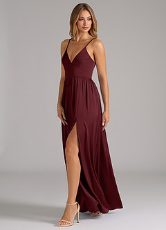 Azazie Aaida Brautjungfernkleider A-Linie Korsett Stretch-Satin Kleid Cabernetrot image3