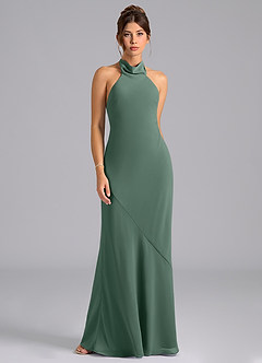 Azazie Velli Bridesmaid Dresses Sea Moss Mermaid High Neck Chiffon Dress image6