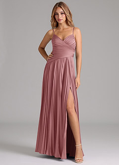 Azazie Vini Bridesmaid Dresses Dusty Rose A-Line Pleated Stretch Satin Dress image3