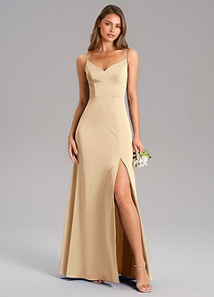 Azazie Talina Bridesmaid Dresses Champagne A-Line Stretch Satin Dress image5