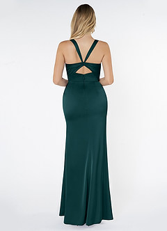 Azazie Mero Bridesmaid Dresses Pine Mermaid Pleated Stretch Satin Dress image3