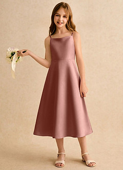 Azazie Jaella Girls Formal Flower Girl Dresses Cedar Rose A-Line Pleated Matte Satin Dress image2