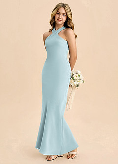 Azazie Doretta Junior Robe Fourreau en Mousseline de soie Plissée Brume image1