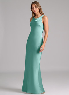 Azazie Allettie Bridesmaid Dresses Aqua Mermaid Stretch Satin Dress image4