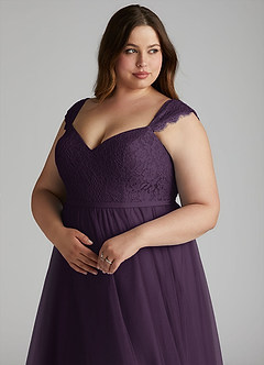 Azazie Luxi Bridesmaid Dresses Plum A-Line Pleated Tulle Dress image7
