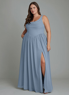 Azazie Novi Bridesmaid Dresses Dusty Blue A-Line Pleated Chiffon Dress image7