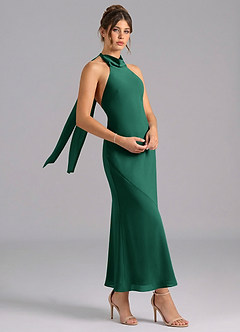 Azazie Velli Brautjungfernkleider Meerjungfrau-Linie Hoher Kragen Chiffon Kleid Smaragd image3