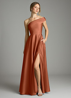 Azazie Melanie Suknie dla druhen Linia A Zza ramienia Satyna elastyczna Do ziemi Sukienka image1