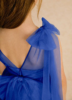 Azazie Dori Robe Demoiselle D'honneur Fillette Robe Trapèze en Tulle Rayé Bleu Roi image8