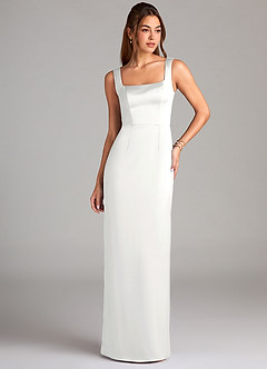 Azazie Flori Robes de demoiselle d'honneur Robe Fourreau en Satin extensible Fente Latérale Blanc image1