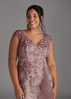 Azazie Melena Mother of the Bride Dresses Dusty Rose Champagne Mermaid Lace Tulle Dress image12