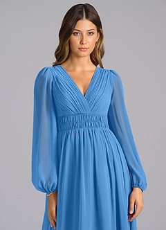 Azazie Palerma Bridesmaid Dresses Blue Jay A-Line Long Sleeve Chiffon Dress image6