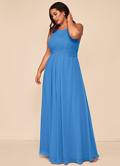 Azazie Ginger Bridesmaid Dresses Blue Jay A-Line Halter Pleated Chiffon Dress image12