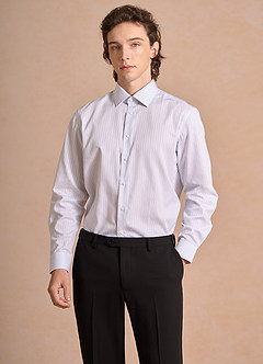 front Aiden Light Oxford Blue 100% Cotton Non-Iron Striped Dress Shirt