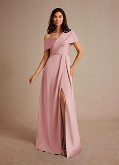 Azazie Milton Mère de la mariée Robes Robe Trapèze en Satin extensible Plissée Rose Poudré image1