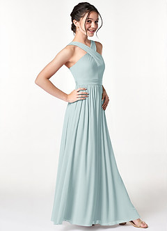 Azazie Jiya Junior Mist A-Line Pleated Mesh Dress image3